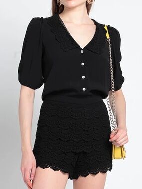 Maje Black Lace-Detail Romper